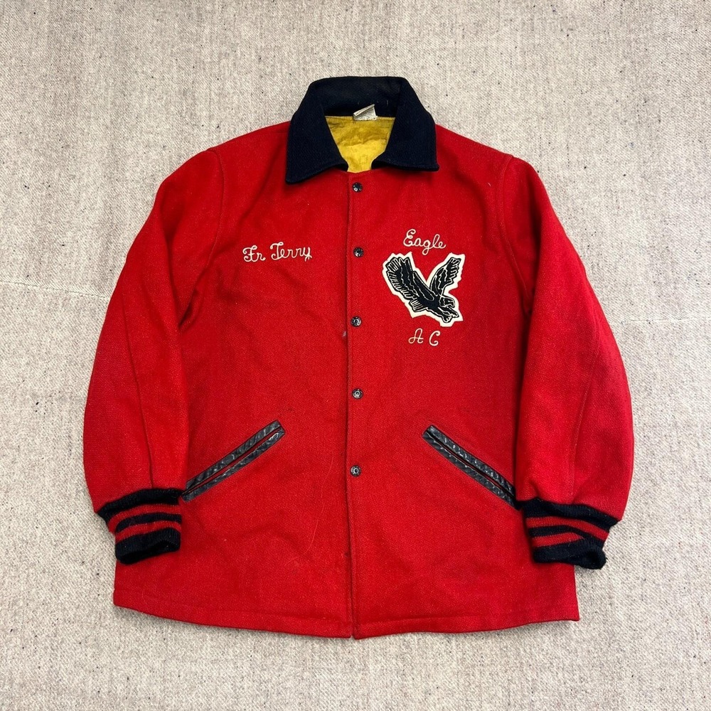 Vintage Eagle Athletic Club Jacket Large Red 1960s Wool Award Kaye Bro's